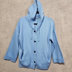 Misslook Womens Blue Sweater Cardigan Hooded Size Small Knit Pockets
